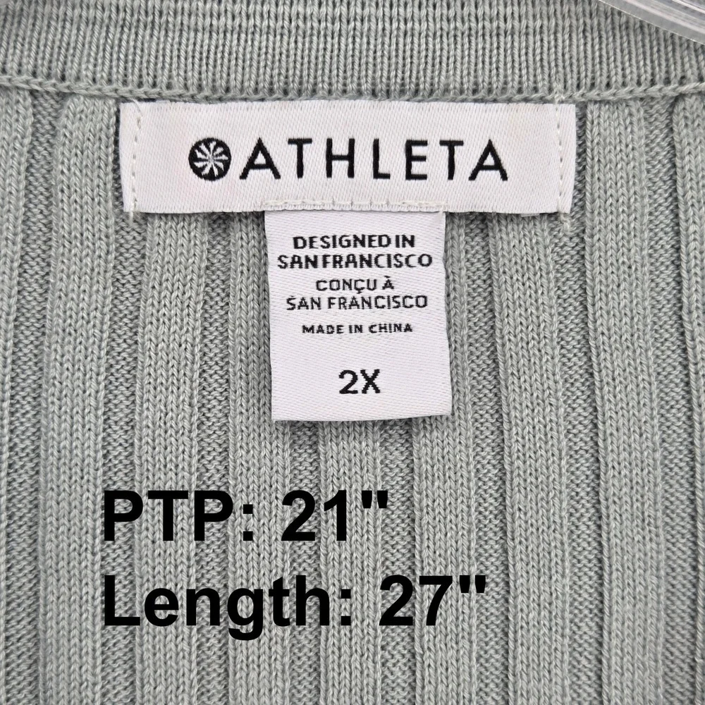 Athleta Women 2X 2XL Sweet Bay Henley Sweater‎ Ribbed Knit Top LS Mint Green